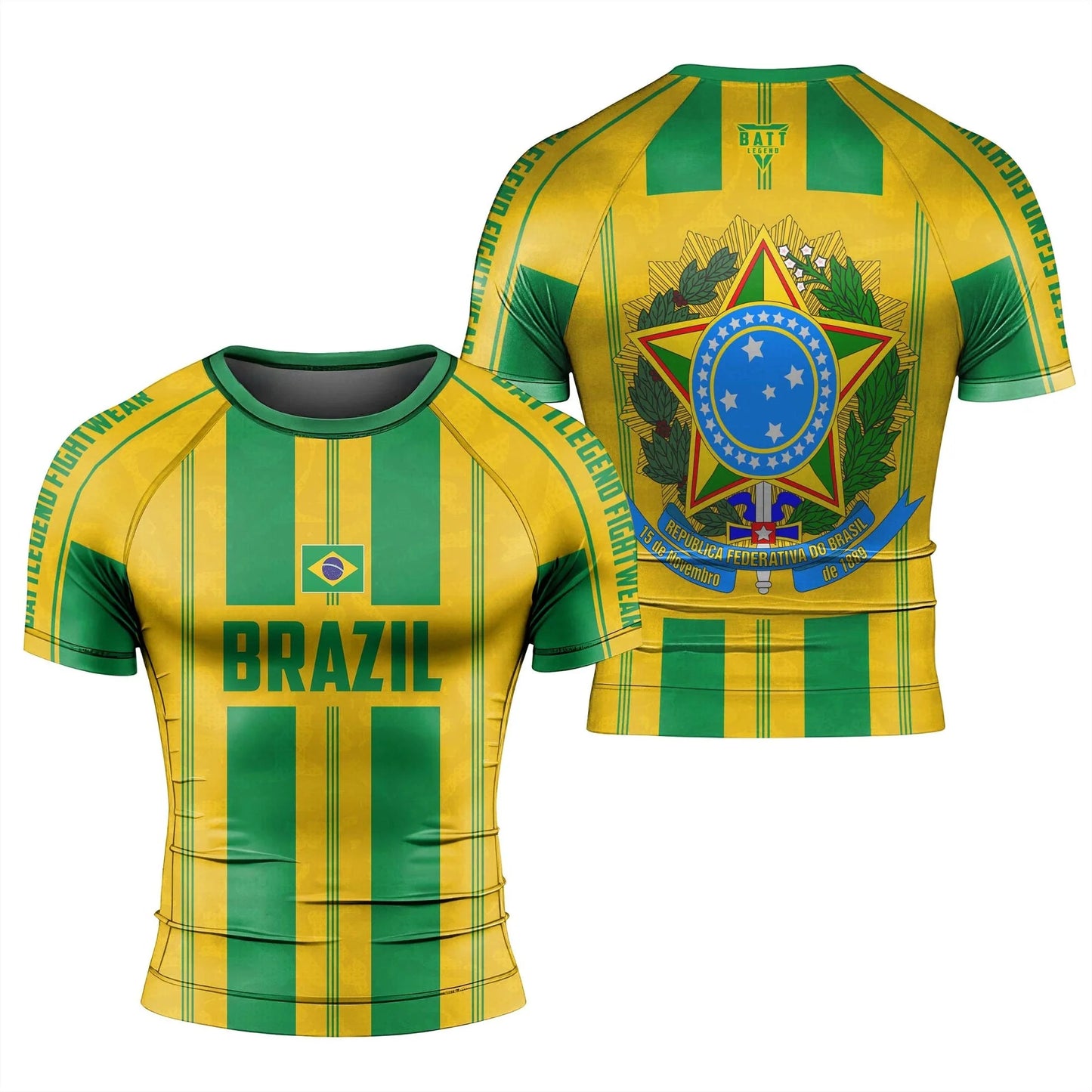 Apex Ritual – Brazil Flag BJJ Rash Guard – Short Sleeve Quick-Dry Compression Training Shirt