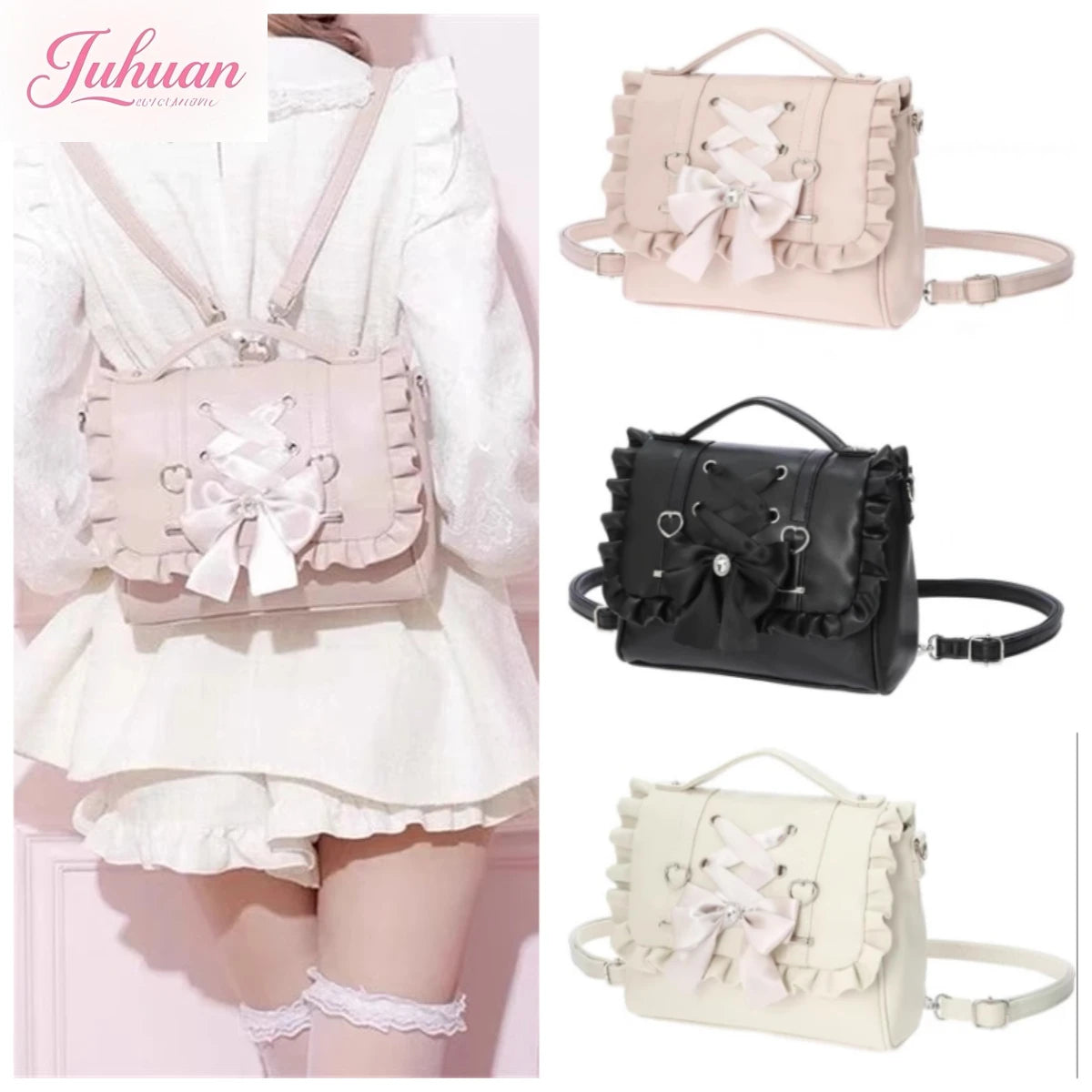 Mine Department Lolita Women's Bag Bow Control Strap Love Handbag Sweet Cute One Shoulder Oblique Span Women's Student Backpack