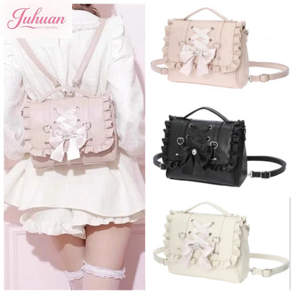 Mine Department Lolita Women's Bag Bow Control Strap Love Handbag Sweet Cute One Shoulder Oblique Span Women's Student Backpack