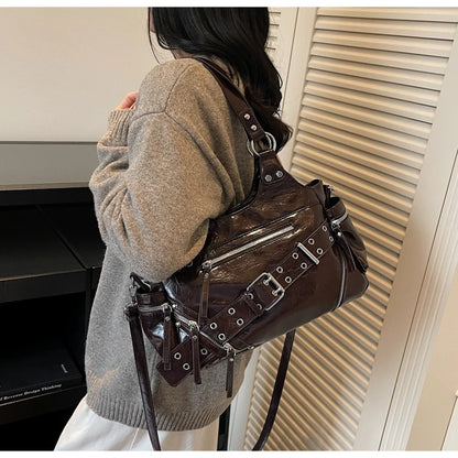 Fashionable Large Capacity Rivet Street Style Women's Tote Bag Shoulder Crossbody Bag Durable Polyester  Commuter Bag