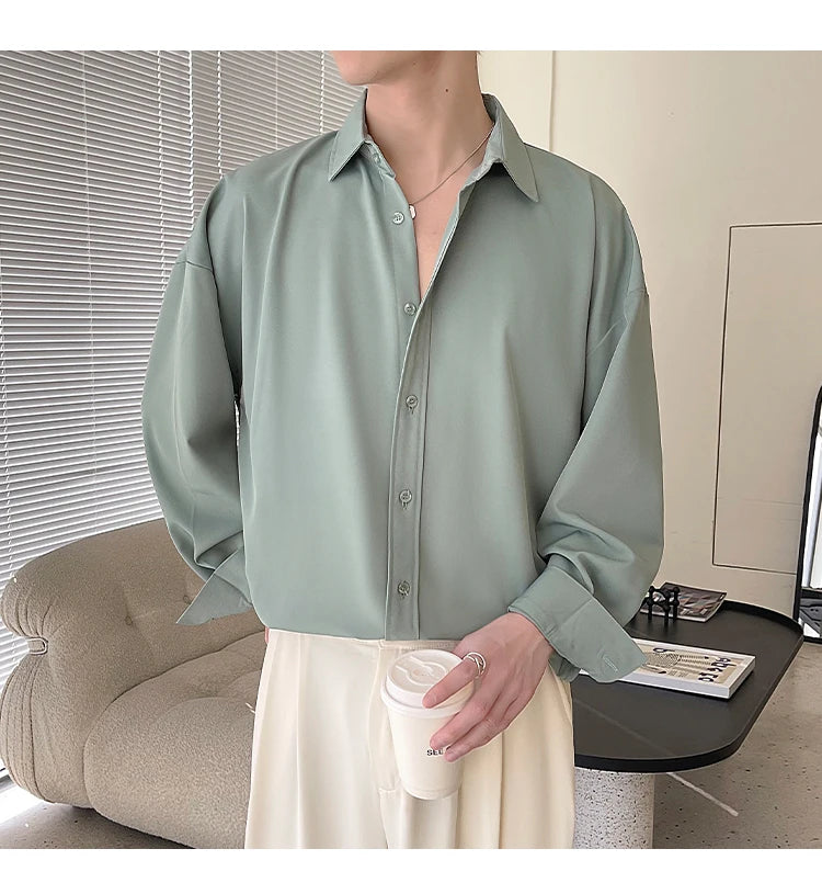 Ice Shirts Shirt Men Fashion Social Mens Dress Shirt Korean Loose Solid Color Long Sleeve Shirts Mens Casual Shirts M-2XL