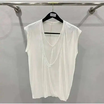 HKSH Summer Spring New Men's Tide Dark Sexy Double Layered V-neck Solid Sleeveless Tees Fashion Knit Tank Tops Chic Vest HK1399