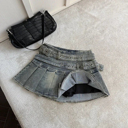 Women's Y2K Low-Rise Studded Denim Skirt