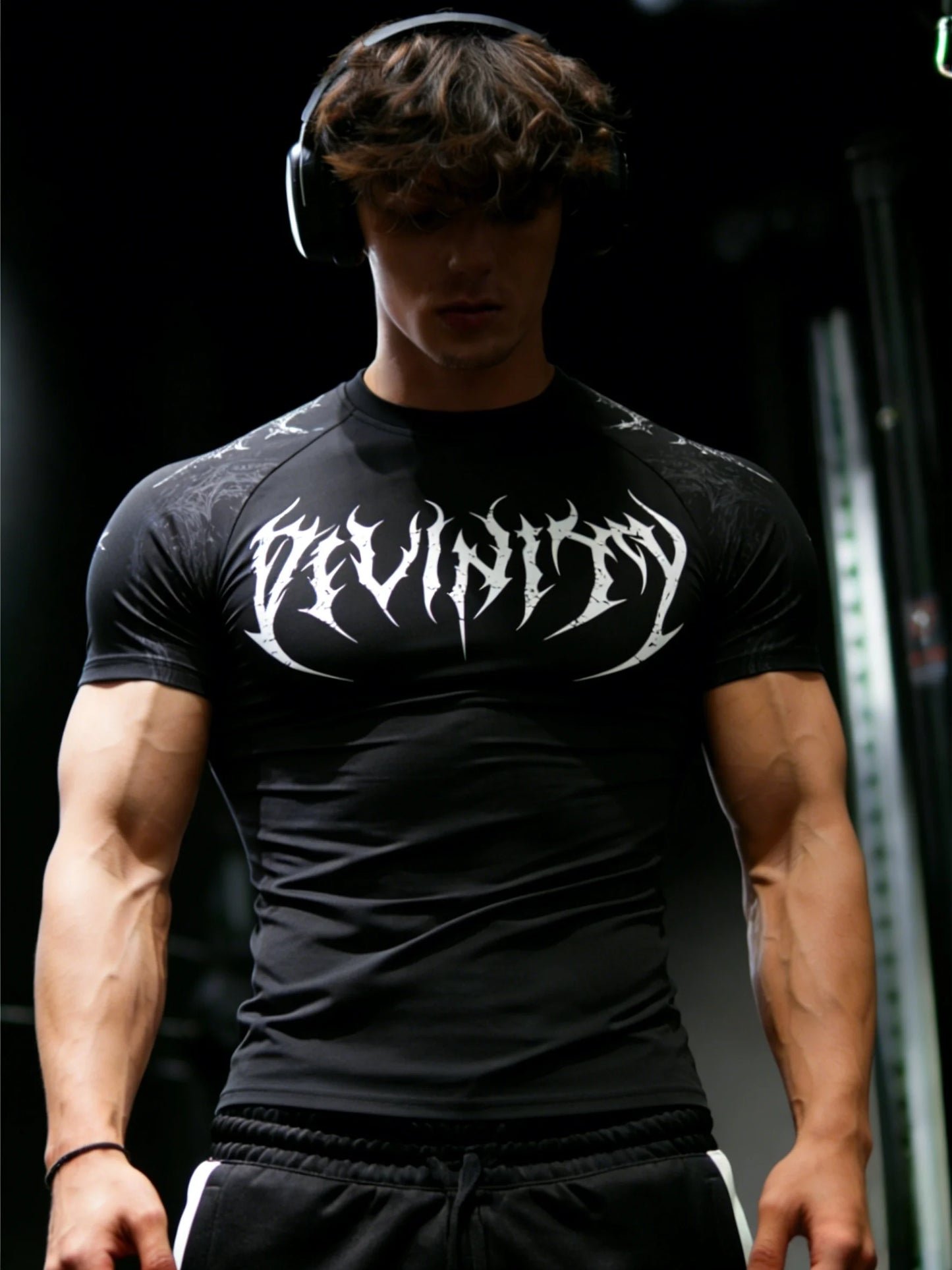 Men'S Athletic Fitness T-Shirt, Summer Quick-Dry Compression Shirt, Stylish Gothic Print Men'S Sports Top