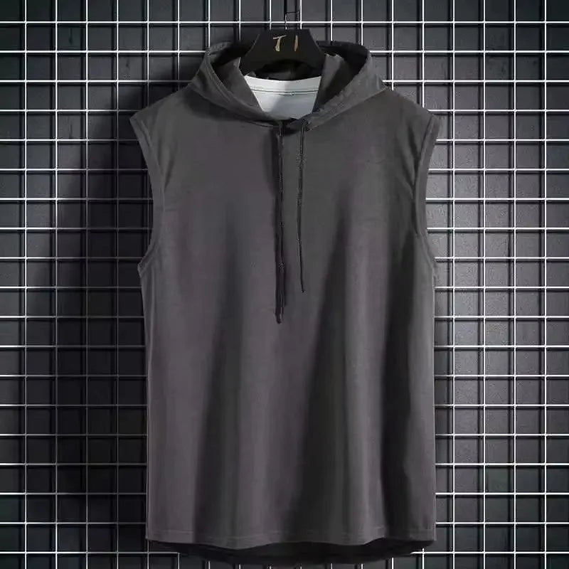 Vest Sleeveless Tees Hooded Woman Men's Tank Tops Male T-Shirt Gym Training Exercise Sport Shirt Korean Style Casual Solid Color