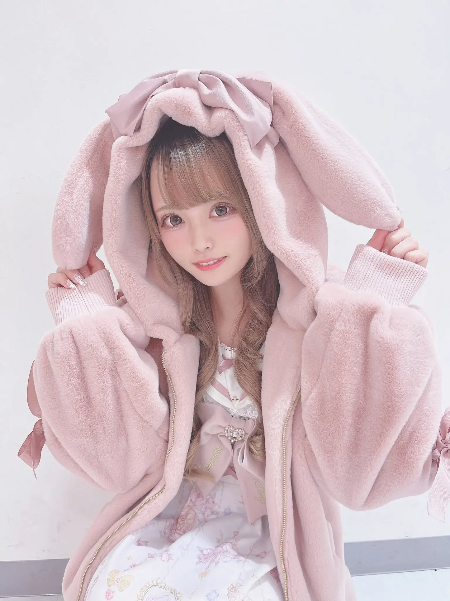 High Quality Japanese Winter New Sweet Cute Mine Cute Rabbit Ear Plush Cotton Coat Jacket Girl Lolita Fur Coats Women Parkas