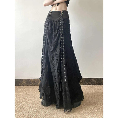 Gothic Punk Style Printed Black Long Skirt for Women Summer New Fashion Spicy Girls Strap Sexy High Waist Slimming y2k Skirts