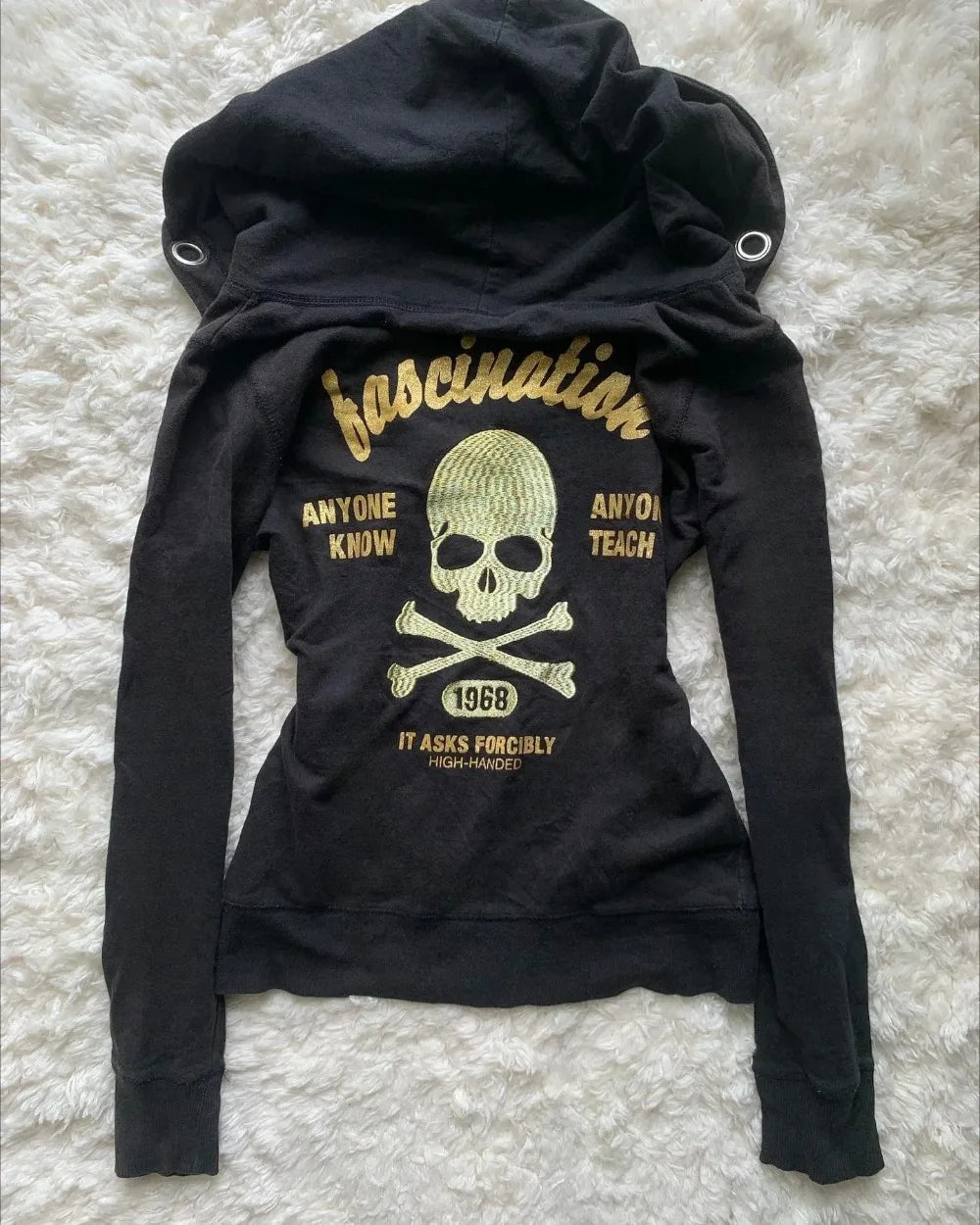 Women's Jacket Y2K Gothic Drawstring Design Black Zipper Sweatshirt Harajuku Letter Pattern Sexy Slim Fit Hoodie