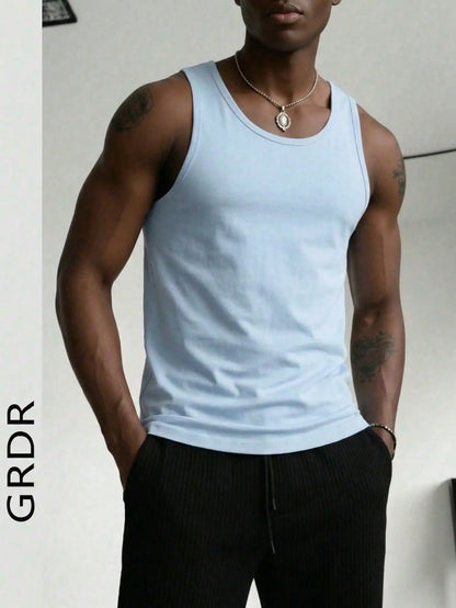 Men's Solid Color Tank Top Slim Fit U-Neck Sleeveless T-Shirt Basic Casual Vest For Men Gym Workout Summer Streetwear Tops