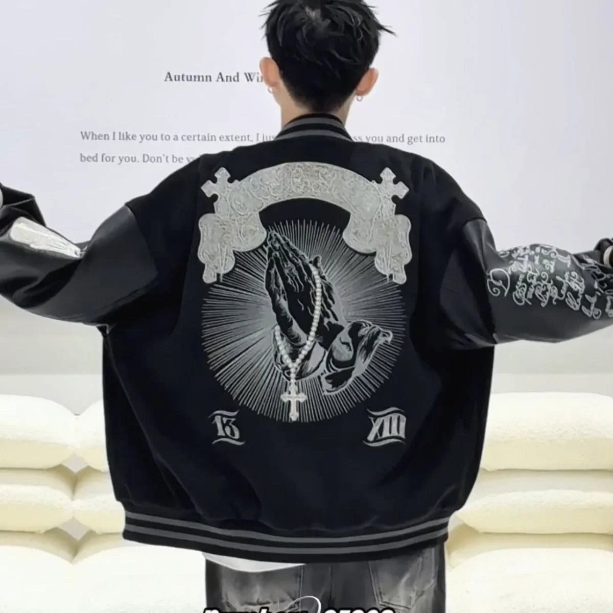 Embroidery Baseball Bomber Jacket Men Spring Autumn Varsity Jacket Spliced Leather Sleeves Streewear Baseball Coats Men Clothes