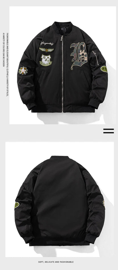 Autumn Winter Pilot Jacket Men Women Badge Star Vintage Bomber Jacket Embroidery Men Fashion Hip Hop Windbreaker Coat Streetwear