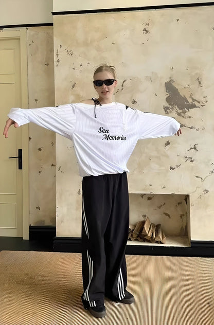 Spring and winter new American oblique shoulder long sleeve printed letter hoodie loose casual spice girls shirt T-shirt women