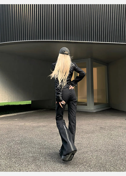 Lautaro Spring Autumn Cool Handsome Short Black Fitted Pu Leather Jacket Women Long Sleeve Zip Up Luxury Designer Clothing 2025