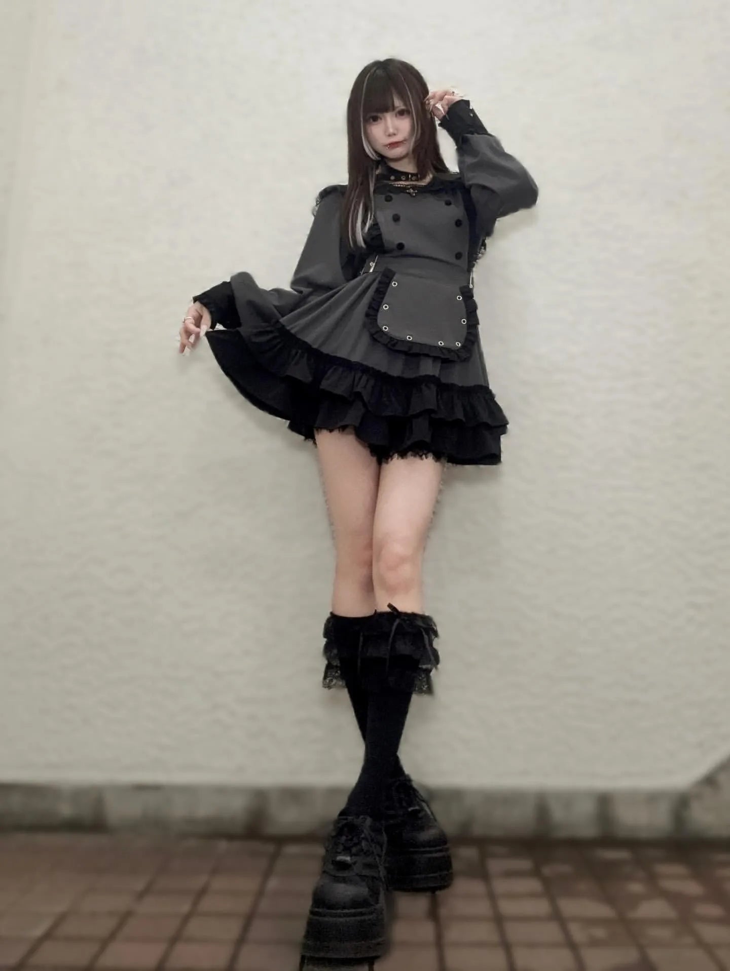 Women's Gothic Navy-Collar Maid Dress Set