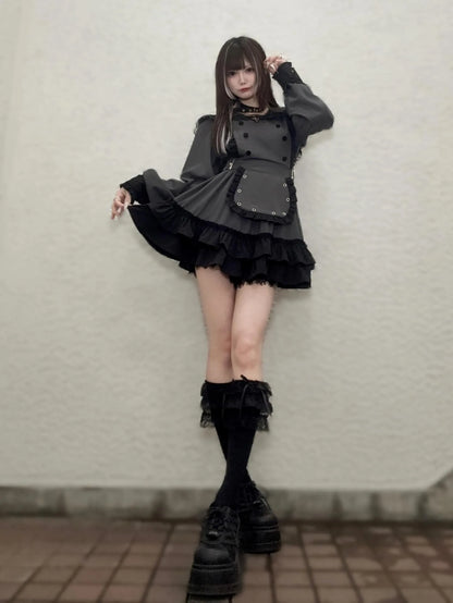 Women's Gothic Navy-Collar Maid Dress Set