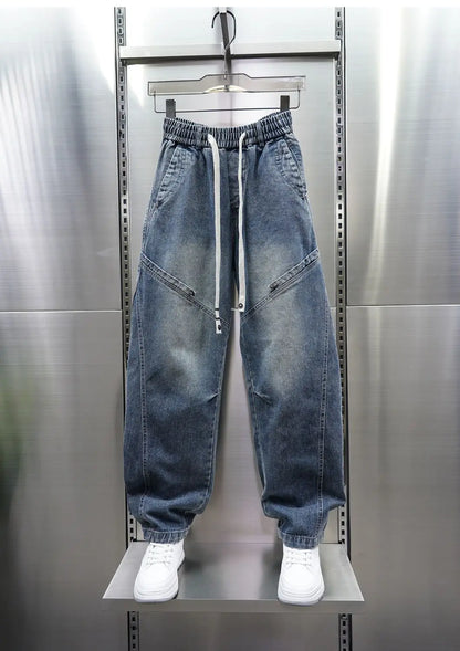 American Retro Washed Distressed Jeans Loose Straight Wide-leg Jeans Luxury Brand Men's Clothing