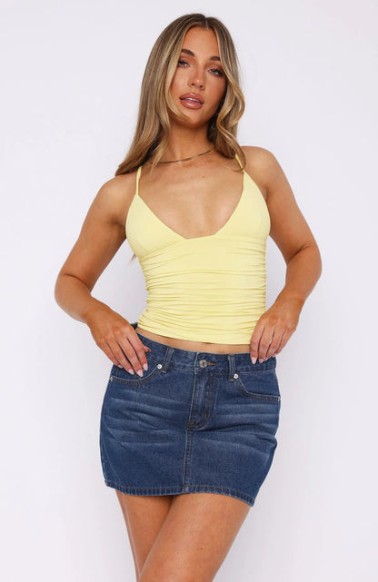 Dulzura Sleeveless Ruched Bodycon Camisole Women’S Solid Sexy Top Party Club Streetwear Autumn Winter Clothes Y2K