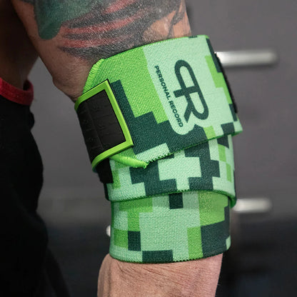 PR Heavy Duty Premium Elbow Wraps Personal Record Camouflage Mosaic Elbow Straps Weightlifting Deadlift Fitness Elbow Support