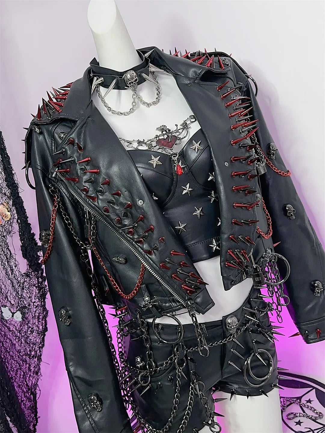 Women's Y2K Rivet Chain PU Leather Jacket