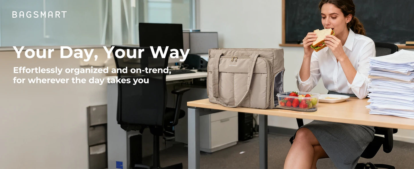 BAGSMART Tote Bag for Women Teacher Tote with Insulated Compartment Puffer Laptop Work Tote Handbags for Work Travel Gym