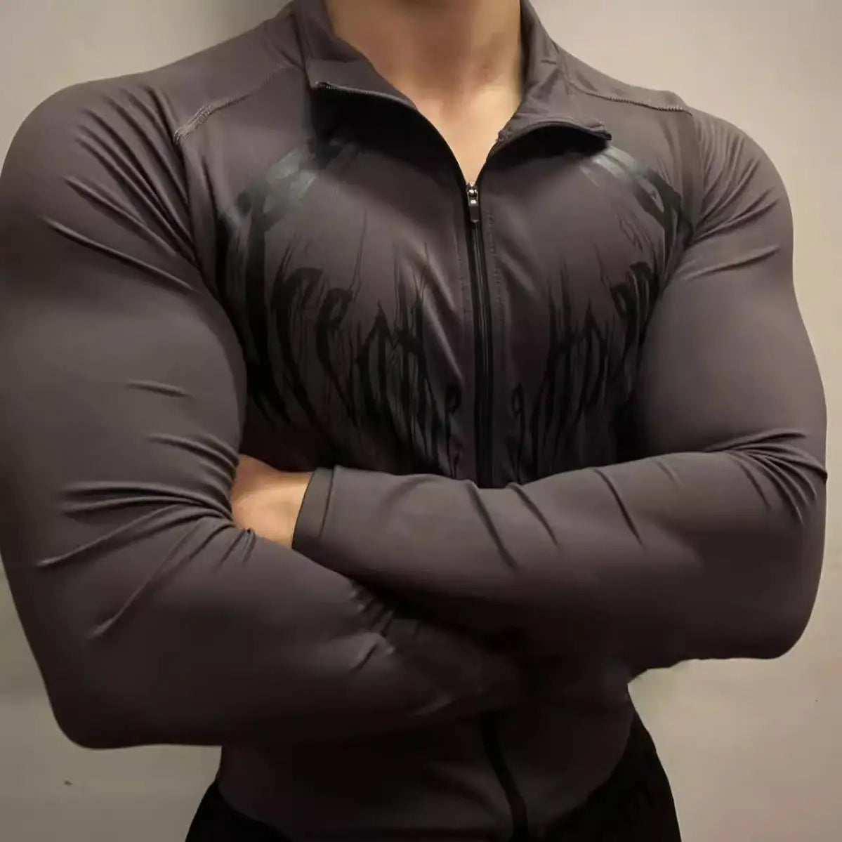 Gothic-Style Stretchy Slim Fit Fitness Sports Zip-Up Long-Sleeve Cardigan Jacket for Men And Women