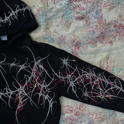 Women's Gothic Minimalist Graffiti Zip-Up Hoodie