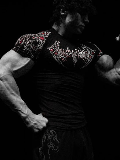 Muscular Men Trendy FitnessTShirt，Adopt American-Style Trendy Brand Sports Quick-Dry Breathable Short SleevesTShirt。