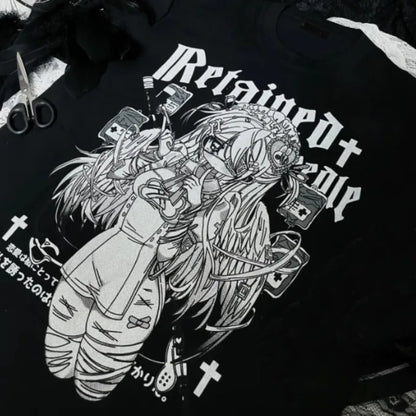 Kimutomo Women T Shirts Cartoon Printed Short Sleeve Loose Sweet Funny Y2k Aesthetic Harajuku Tops Grunge Gothic Ladies Casual