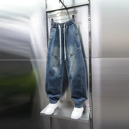 American Retro Washed Distressed Jeans Loose Straight Wide-leg Jeans Luxury Brand Men's Clothing