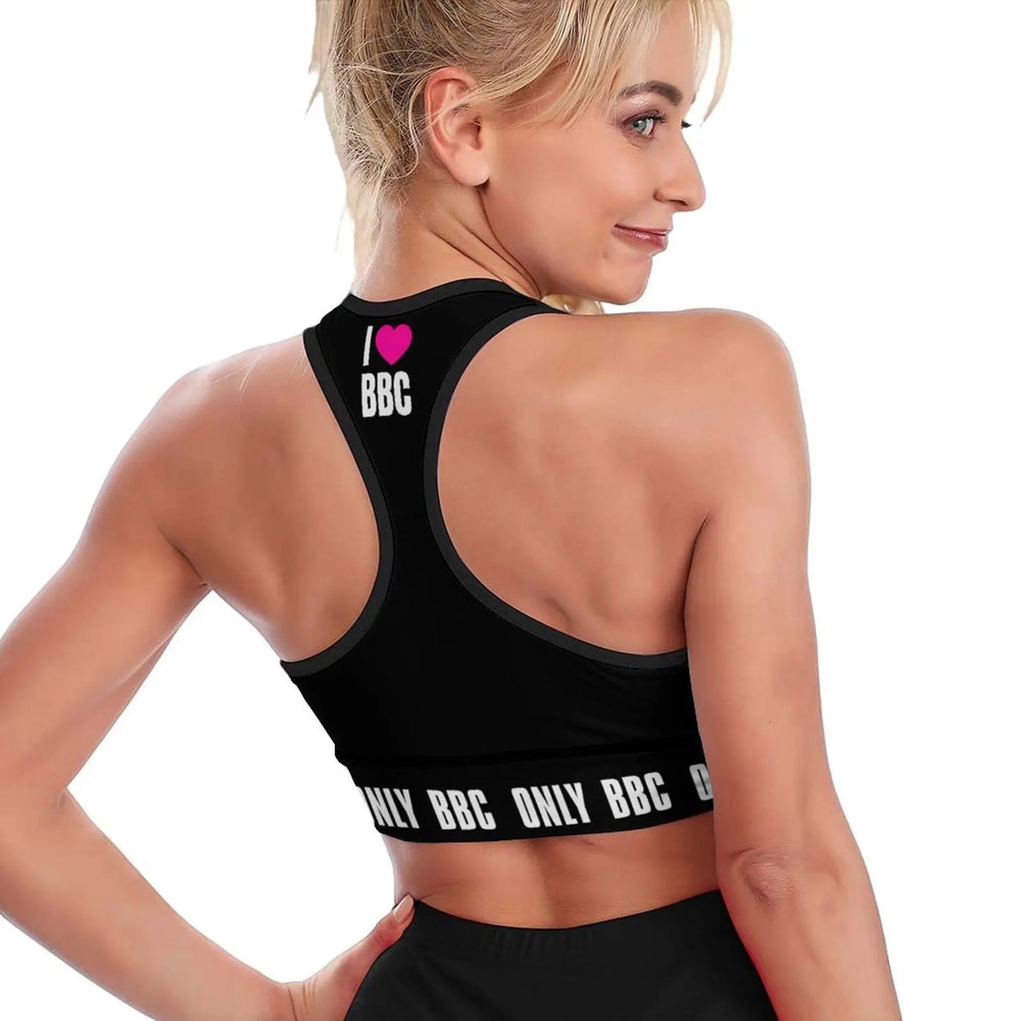 I Love BBC Design Racerback Sports Bras for Women - Padded Seamless Support Bra for Yoga Gym Workout Fitness