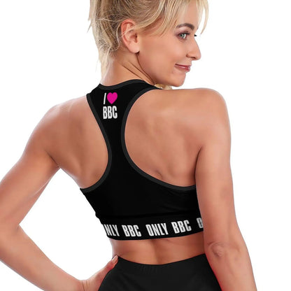 I Love BBC Design Racerback Sports Bras for Women - Padded Seamless Support Bra for Yoga Gym Workout Fitness