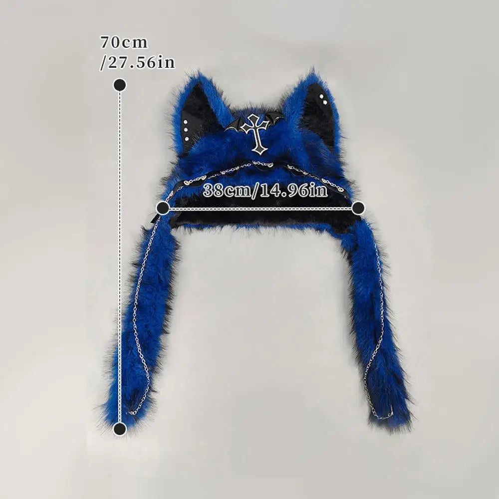 Winter Plush Beanie Hats Punk Wolf Furry Ear Protection Outdoor Windproof Caps Couples Headwear Gothic Dark Fursuit Cosplay Prop