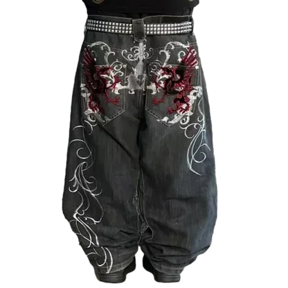 Jeans Cargo Pants Women Y2k Baggy Harajuku Retro Hip Hop Embroidery Trousers - APEX RITUAL women's jeans