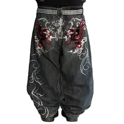 Jeans Cargo Pants Women Y2k Baggy Harajuku Retro Hip Hop Embroidery Trousers - APEX RITUAL women's jeans