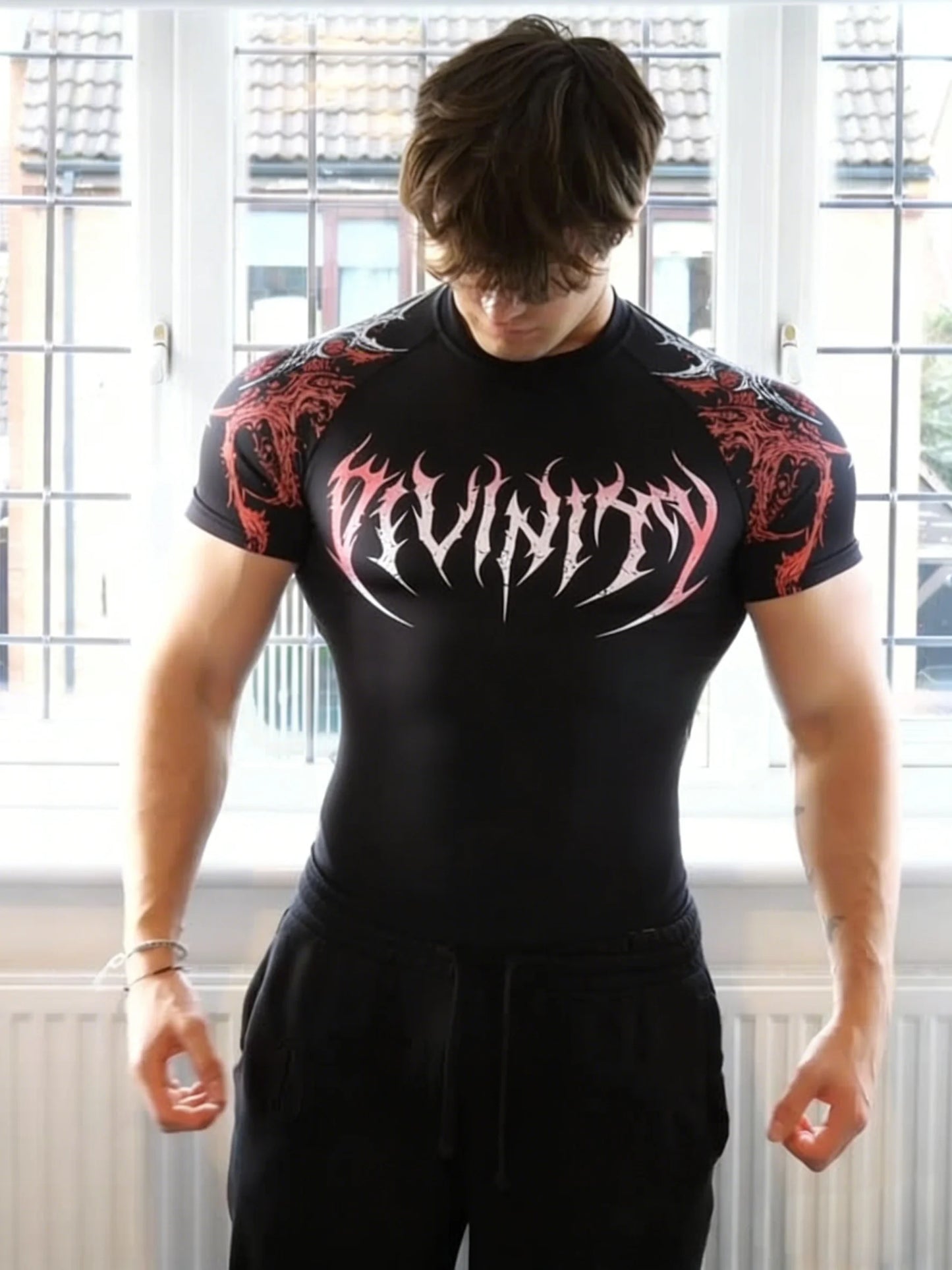 Men'S Athletic Fitness T-Shirt, Summer Quick-Dry Compression Shirt, Stylish Gothic Print Men'S Sports Top
