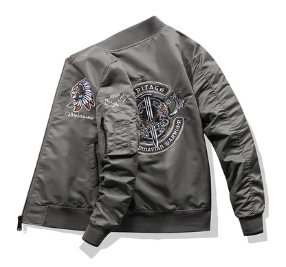 Apex Ritual – Spring Autumn Embroidered MA1 Pilot Jacket Men – Trendy American Workwear Baseball Style