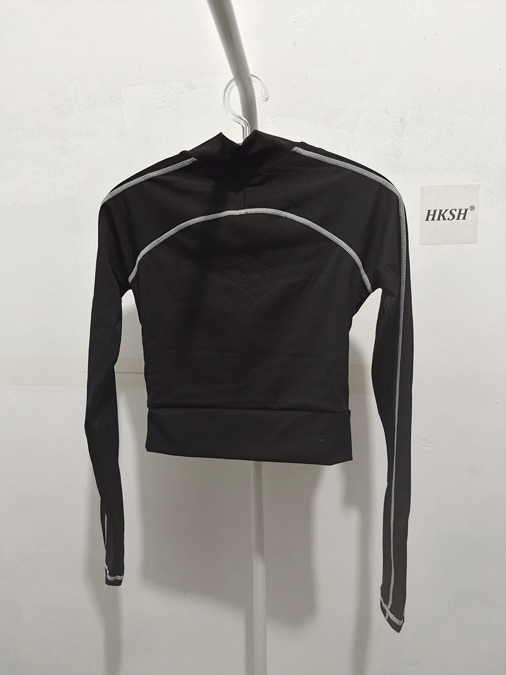 HKSH Spring New Women Tide Dark Sports T-shirt Turtleneck Long Sleeve Slim Fit High Elastic Ins Y2K Patchwork Splice Tees HK5067