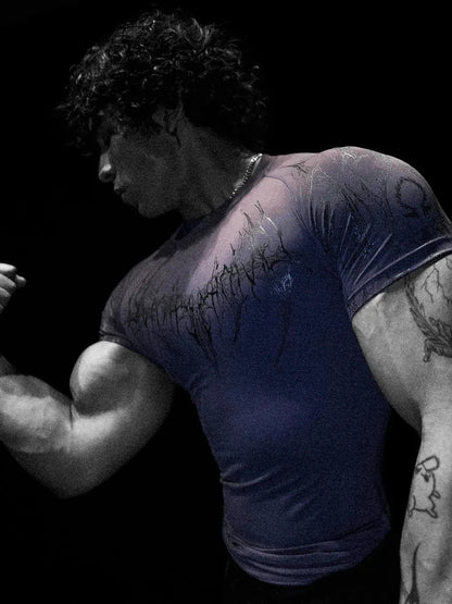 Gothic Battle Axe Short Sleeved Men's Quick Drying Stretch Fitness Suit For Summer Sports With Tight Compression Cuffs T-shirt