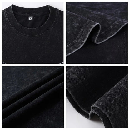 T-shirt Gym Short Sleeve O-neck No-Pain No Gain Fitness Washed Acid Tops Outfits High Quality Men's Clothes 2025 Oversized