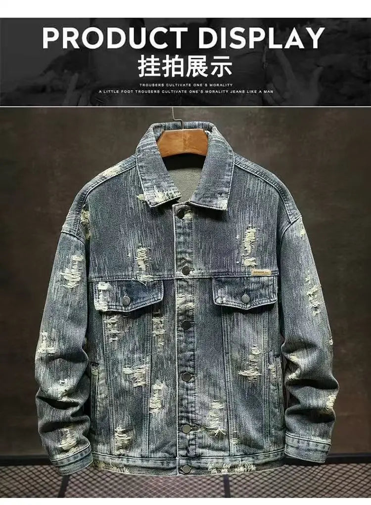 Spring Autumn New American Denim Coats Set Classic  retro Cowboy Jeans Trendy Two-Piece Sets Versatile Outerwear Casual Jacket