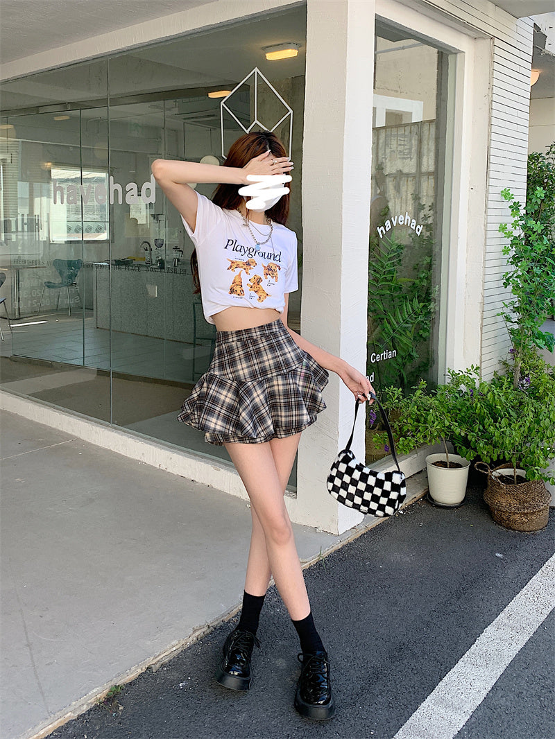 Women's Y2K Plaid Ruffle Skort