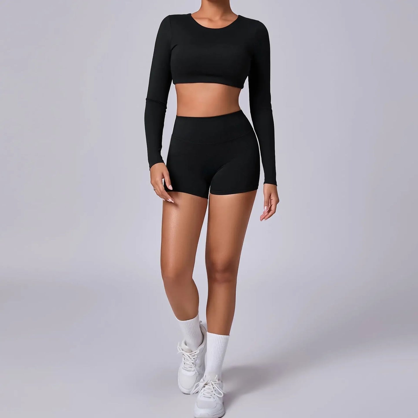 Crop Top Women Long Sleeve Tees 2026 Gym Shirt Padding Sports T-shirts Push Up Yoga Clothing Black White Blue Coffee Gray Navy