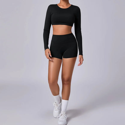 Crop Top Women Long Sleeve Tees 2026 Gym Shirt Padding Sports T-shirts Push Up Yoga Clothing Black White Blue Coffee Gray Navy