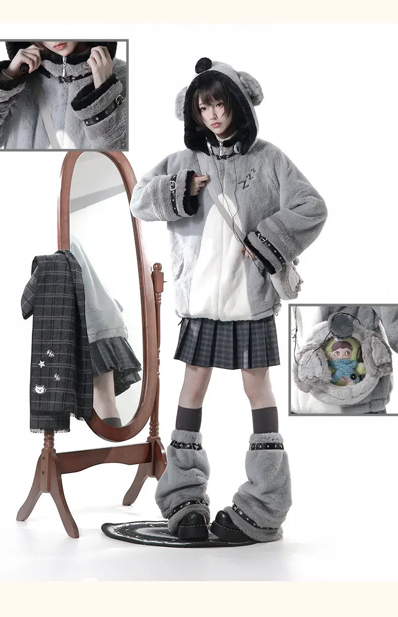 Women's Plush Hooded Embroidered Coat Set
