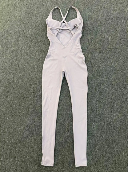 Women's Workout Backless Purple Jumpsuit