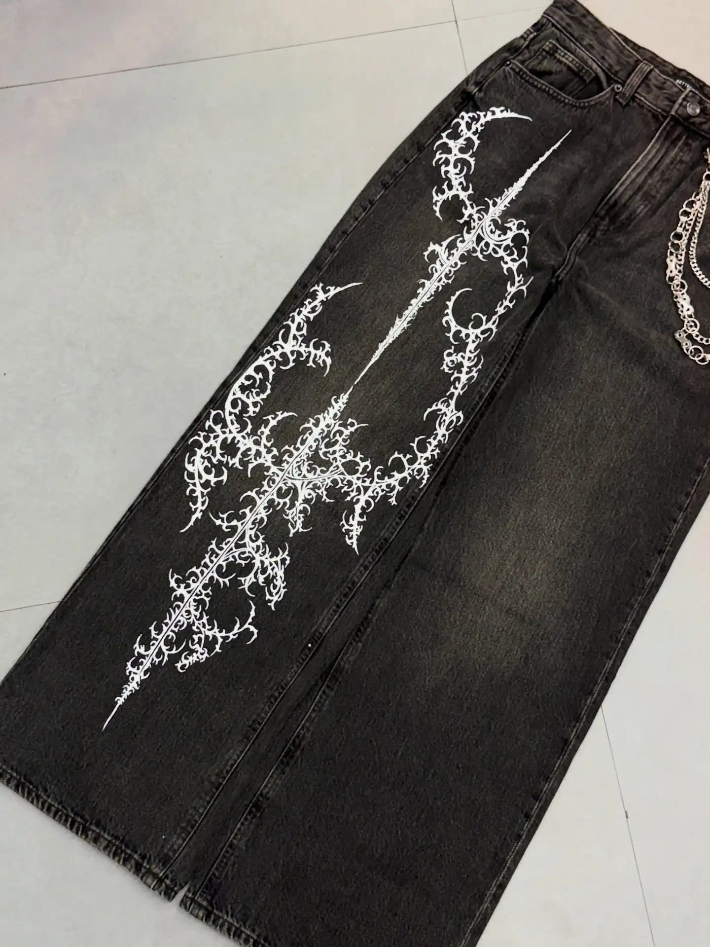 Y2K Hip-hop Jeans Vintage Straight Leg Denim Pants Streetwear Graffiti Print Casual Wide Leg Trousers Baggy Daily Wear Jeans