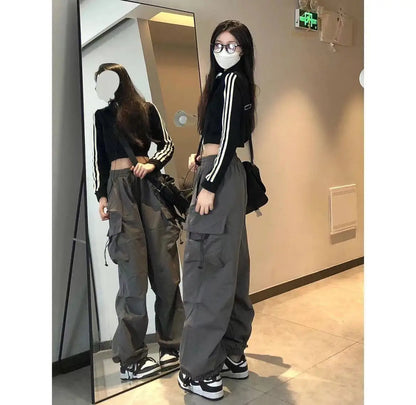 Bla Summer Thin Spor Wide Leg Casual Pants Qui Dry Jazz Dance Loose Fit Workwear Trousers High Waist Elastic Waisand