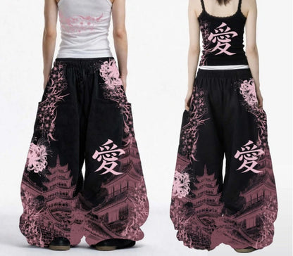 Equinox Flower Japanese Leisure Pants Manga Printing Men Women Slacks - APEX RITUAL women's pants