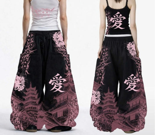 Equinox Flower Japanese Leisure Pants Manga Printing Men Women Slacks - APEX RITUAL women's pants