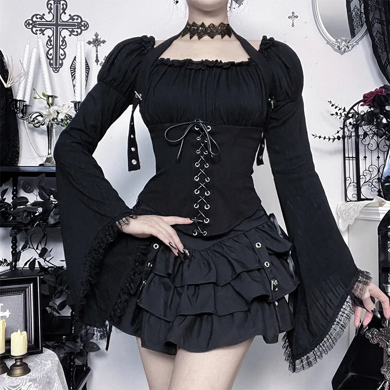 Women's Gothic Bell-Sleeve Halter Top